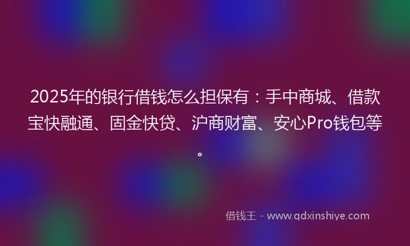 2025年的银行借钱怎么担保有：手中商城、借款宝快融通、固金快贷、沪商财富、安心Pro钱包等。