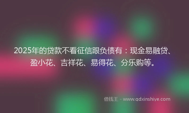 2025年的贷款不看征信跟负债有：现金易融贷、盈小花、吉祥花、易得花、分乐购等。