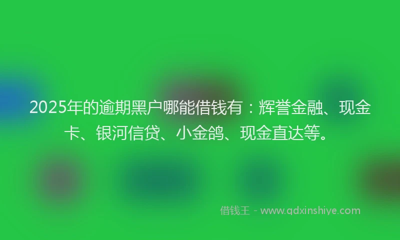 2025年的逾期黑户哪能借钱有：辉誉金融、现金卡、银河信贷、小金鸽、现金直达等。