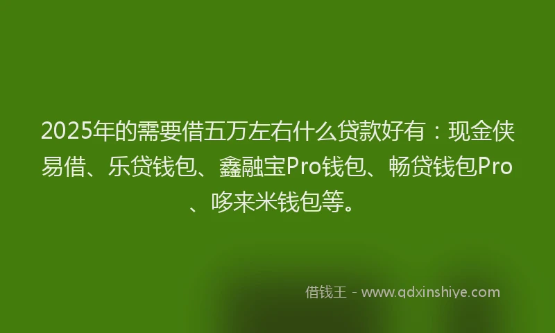 2025年的需要借五万左右什么贷款好有：现金侠易借、乐贷钱包、鑫融宝Pro钱包、畅贷钱包Pro、哆来米钱包等。