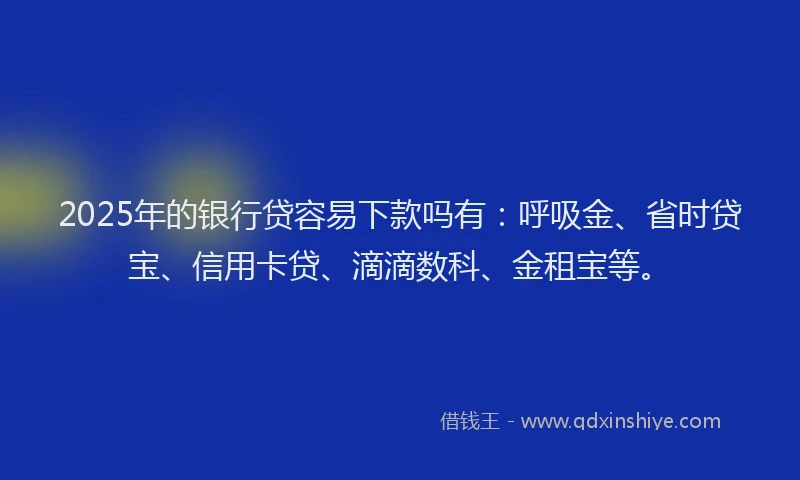 2025年的银行贷容易下款吗有：呼吸金、省时贷宝、信用卡贷、滴滴数科、金租宝等。