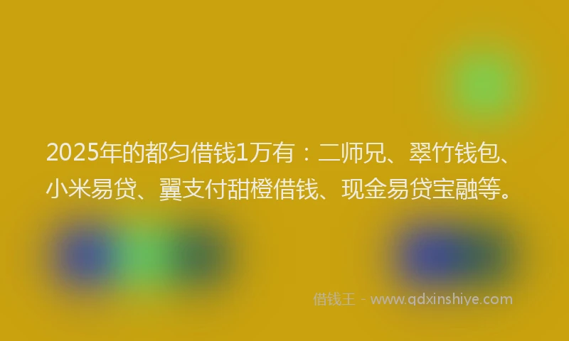 2025年的都匀借钱1万有：二师兄、翠竹钱包、小米易贷、翼支付甜橙借钱、现金易贷宝融等。