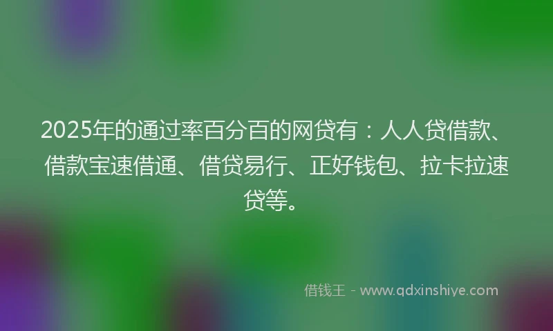 2025年的通过率百分百的网贷有：人人贷借款、借款宝速借通、借贷易行、正好钱包、拉卡拉速贷等。