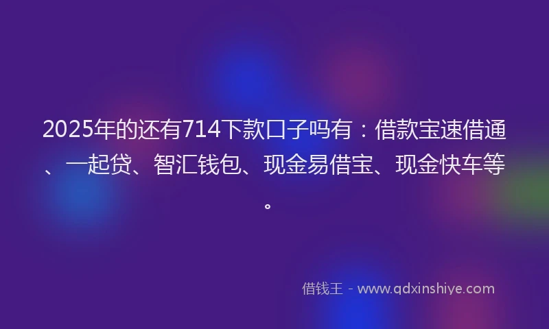 2025年的还有714下款口子吗有：借款宝速借通、一起贷、智汇钱包、现金易借宝、现金快车等。