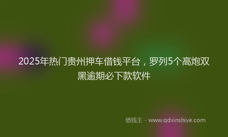 2025年热门贵州押车借钱平台，罗列5个高炮双黑逾期必下款软件