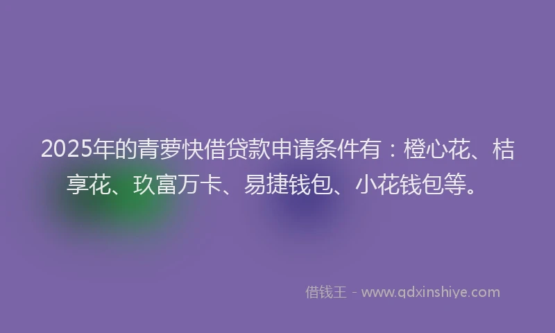 2025年的青萝快借贷款申请条件有：橙心花、桔享花、玖富万卡、易捷钱包、小花钱包等。