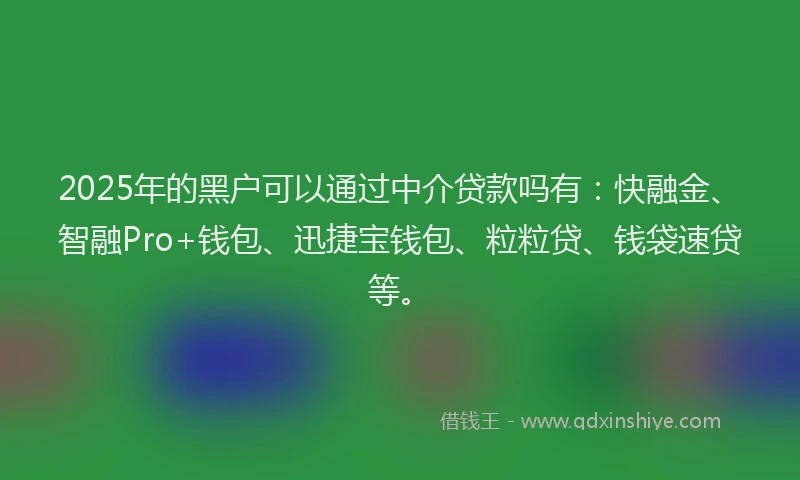 2025年的黑户可以通过中介贷款吗有：快融金、智融Pro+钱包、迅捷宝钱包、粒粒贷、钱袋速贷等。