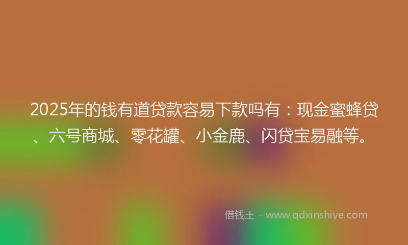 2025年的钱有道贷款容易下款吗有：现金蜜蜂贷、六号商城、零花罐、小金鹿、闪贷宝易融等。