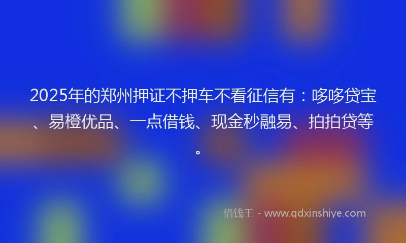 2025年的郑州押证不押车不看征信有：哆哆贷宝、易橙优品、一点借钱、现金秒融易、拍拍贷等。