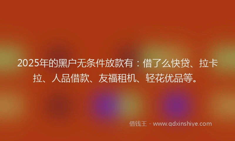 2025年的黑户无条件放款有：借了么快贷、拉卡拉、人品借款、友福租机、轻花优品等。