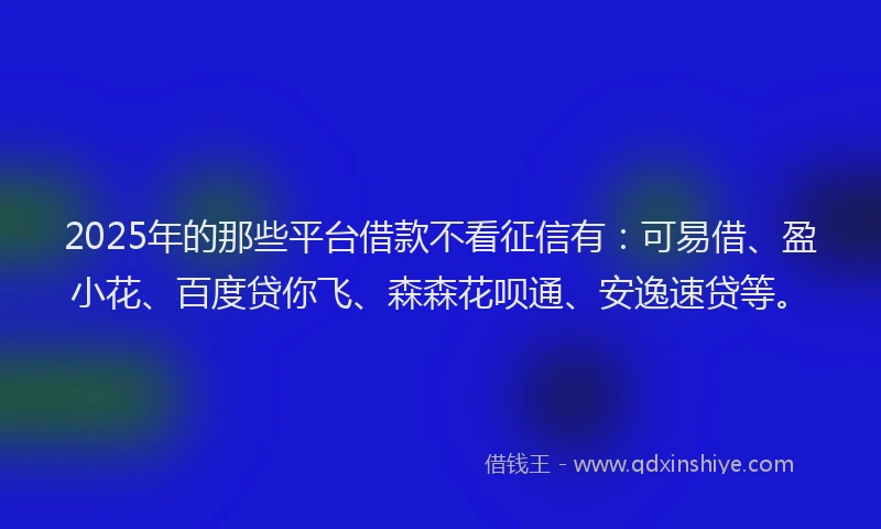 2025年的那些平台借款不看征信有：可易借、盈小花、百度贷你飞、森森花呗通、安逸速贷等。