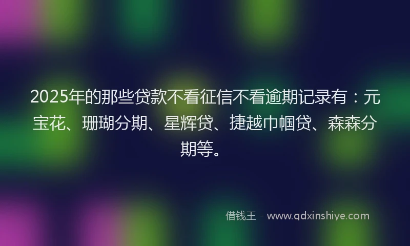 2025年的那些贷款不看征信不看逾期记录有：元宝花、珊瑚分期、星辉贷、捷越巾帼贷、森森分期等。