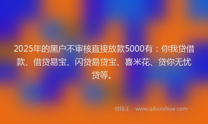 2025年的黑户不审核直接放款5000有：你我贷借款、借贷易宝、闪贷易贷宝、喜米花、贷你无忧贷等。