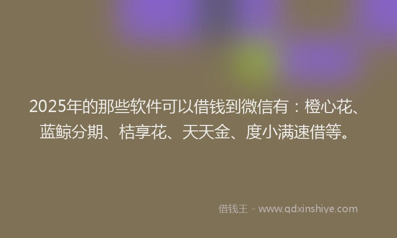 2025年的那些软件可以借钱到微信有：橙心花、蓝鲸分期、桔享花、天天金、度小满速借等。