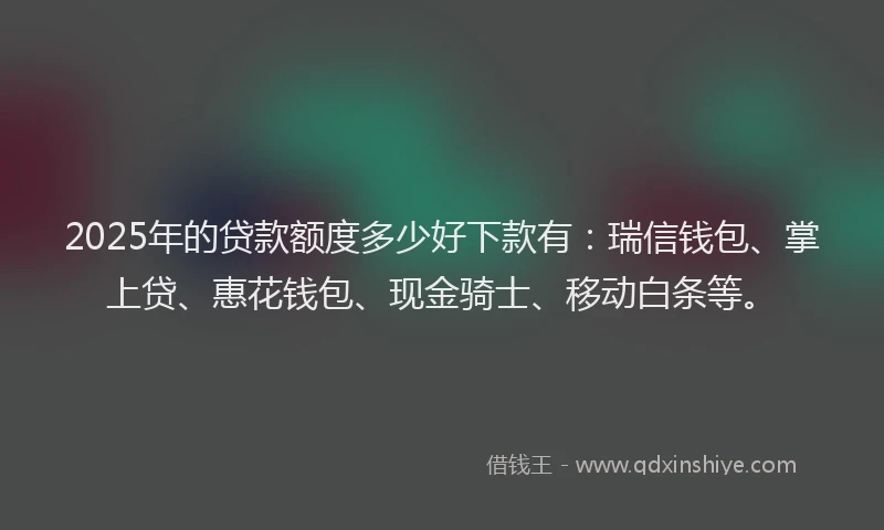 2025年的贷款额度多少好下款有：瑞信钱包、掌上贷、惠花钱包、现金骑士、移动白条等。