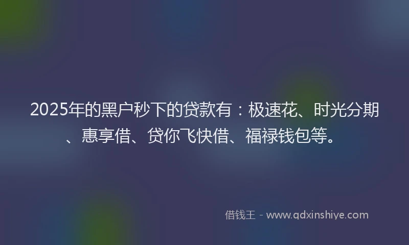 2025年的黑户秒下的贷款有：极速花、时光分期、惠享借、贷你飞快借、福禄钱包等。