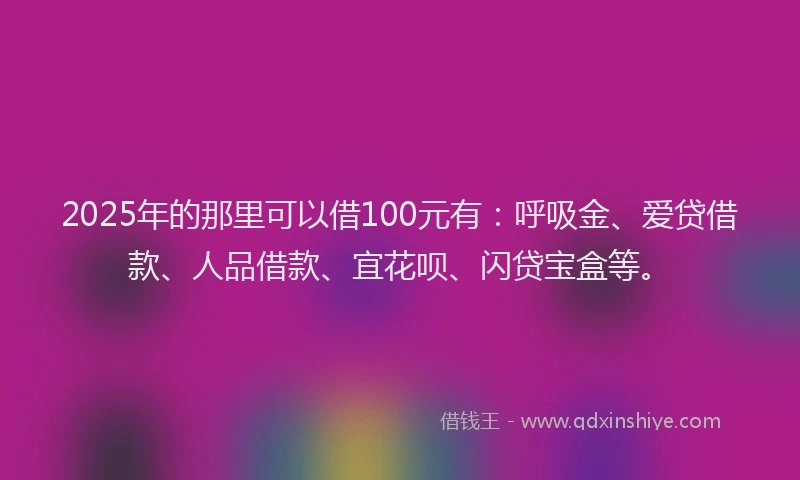 2025年的那里可以借100元有：呼吸金、爱贷借款、人品借款、宜花呗、闪贷宝盒等。