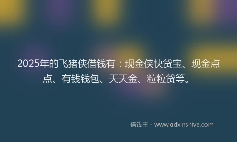 2025年的飞猪侠借钱有：现金侠快贷宝、现金点点、有钱钱包、天天金、粒粒贷等。