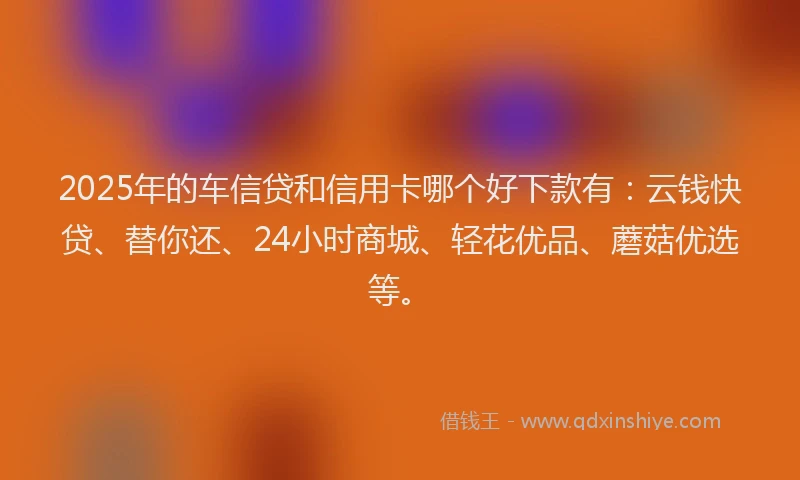 2025年的车信贷和信用卡哪个好下款有：云钱快贷、替你还、24小时商城、轻花优品、蘑菇优选等。