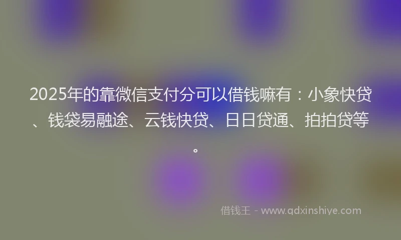 2025年的靠微信支付分可以借钱嘛有：小象快贷、钱袋易融途、云钱快贷、日日贷通、拍拍贷等。