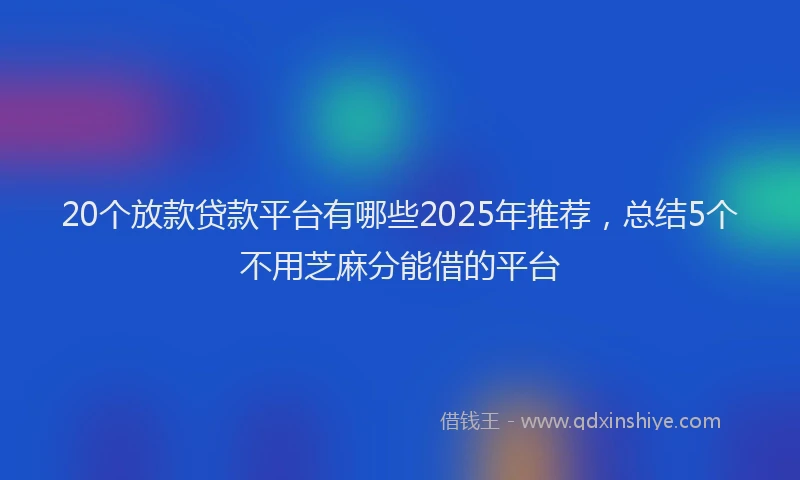 20个放款贷款平台有哪些2025年推荐，总结5个不用芝麻分能借的平台