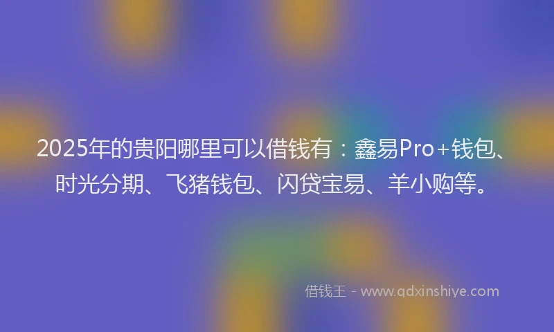 2025年的贵阳哪里可以借钱有：鑫易Pro+钱包、时光分期、飞猪钱包、闪贷宝易、羊小购等。