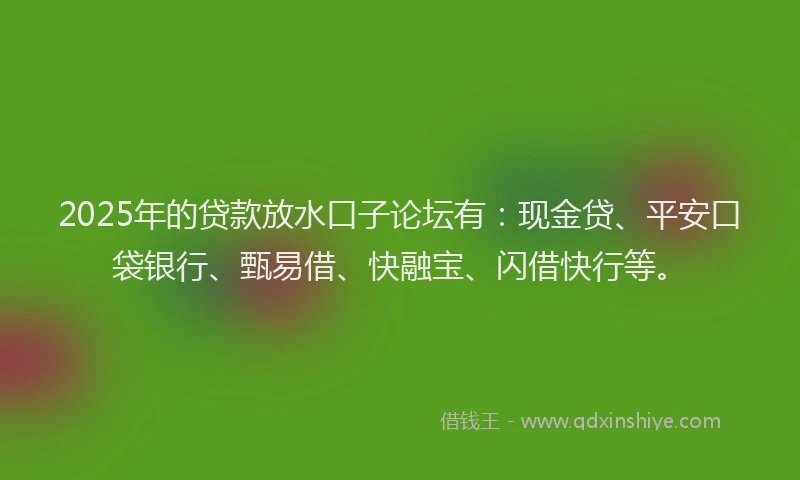 2025年的贷款放水口子论坛有：现金贷、平安口袋银行、甄易借、快融宝、闪借快行等。