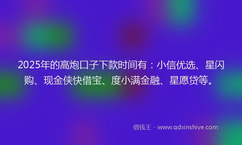 2025年的高炮口子下款时间有：小信优选、星闪购、现金侠快借宝、度小满金融、星愿贷等。