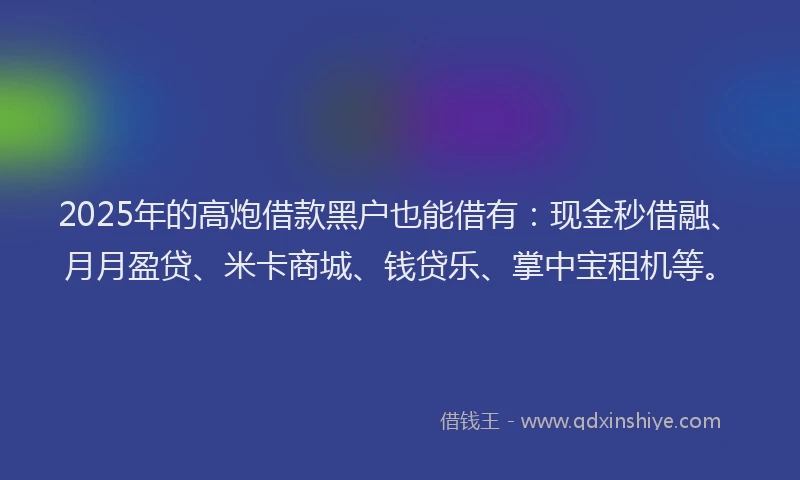2025年的高炮借款黑户也能借有：现金秒借融、月月盈贷、米卡商城、钱贷乐、掌中宝租机等。