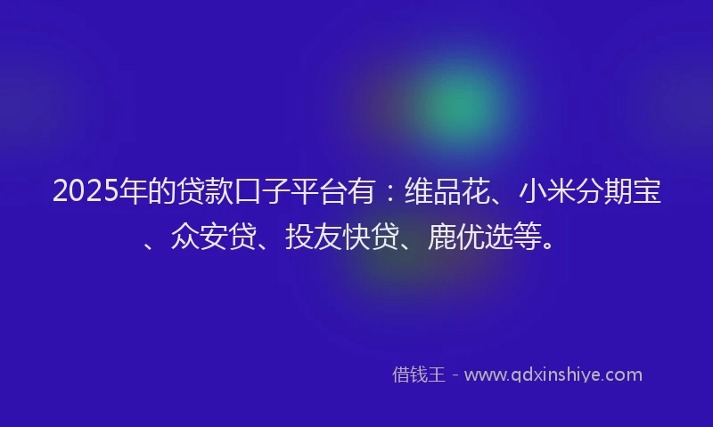 2025年的贷款口子平台有：维品花、小米分期宝、众安贷、投友快贷、鹿优选等。