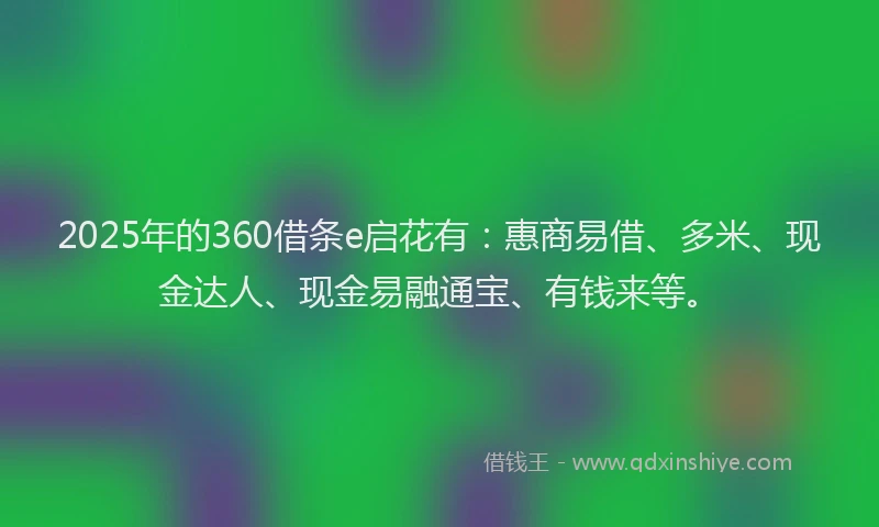 2025年的360借条e启花有：惠商易借、多米、现金达人、现金易融通宝、有钱来等。