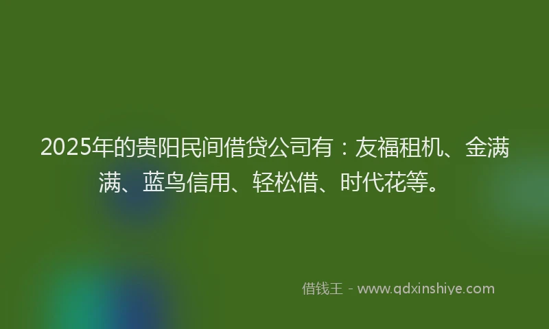 2025年的贵阳民间借贷公司有：友福租机、金满满、蓝鸟信用、轻松借、时代花等。