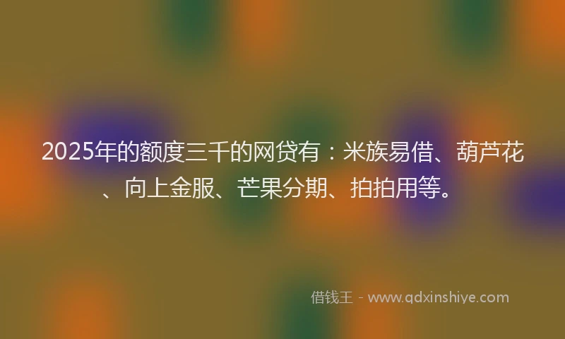 2025年的额度三千的网贷有：米族易借、葫芦花、向上金服、芒果分期、拍拍用等。