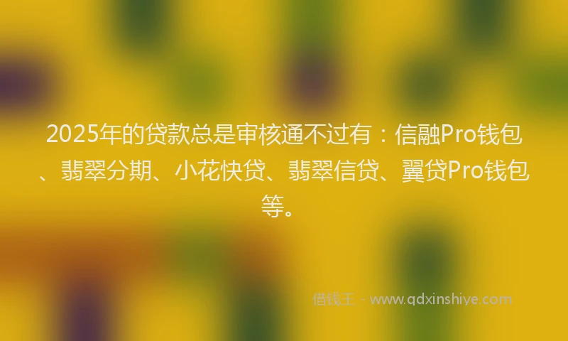 2025年的贷款总是审核通不过有：信融Pro钱包、翡翠分期、小花快贷、翡翠信贷、翼贷Pro钱包等。
