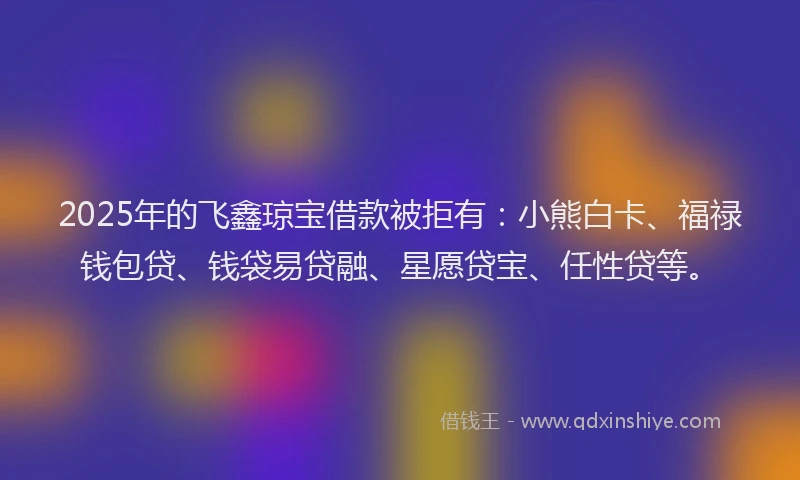 2025年的飞鑫琼宝借款被拒有：小熊白卡、福禄钱包贷、钱袋易贷融、星愿贷宝、任性贷等。