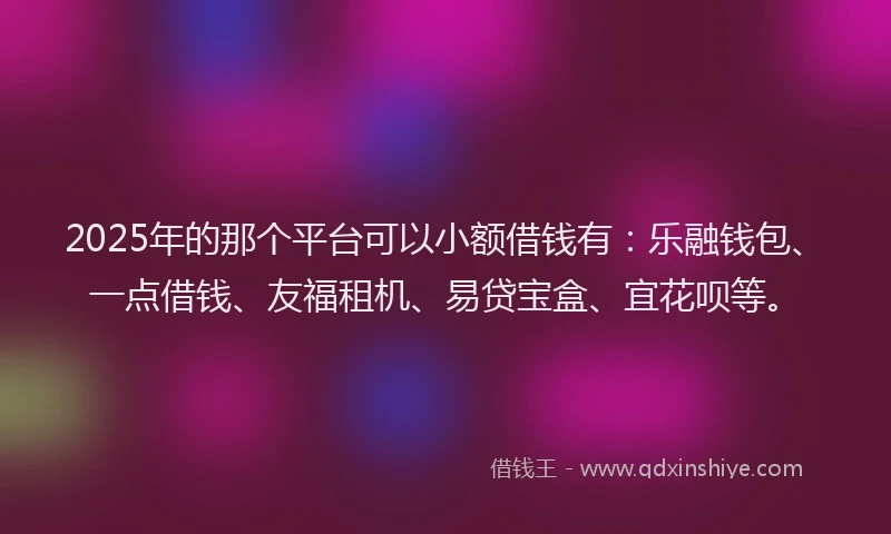 2025年的那个平台可以小额借钱有：乐融钱包、一点借钱、友福租机、易贷宝盒、宜花呗等。