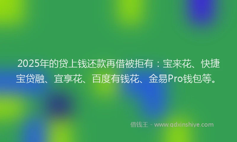 2025年的贷上钱还款再借被拒有：宝来花、快捷宝贷融、宜享花、百度有钱花、金易Pro钱包等。