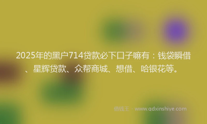 2025年的黑户714贷款必下口子嘛有：钱袋瞬借、星辉贷款、众帮商城、想借、哈银花等。