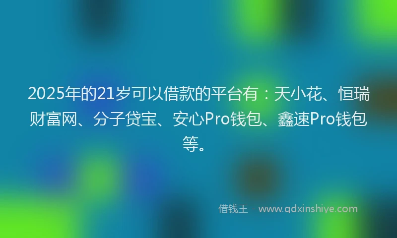 2025年的21岁可以借款的平台有：天小花、恒瑞财富网、分子贷宝、安心Pro钱包、鑫速Pro钱包等。