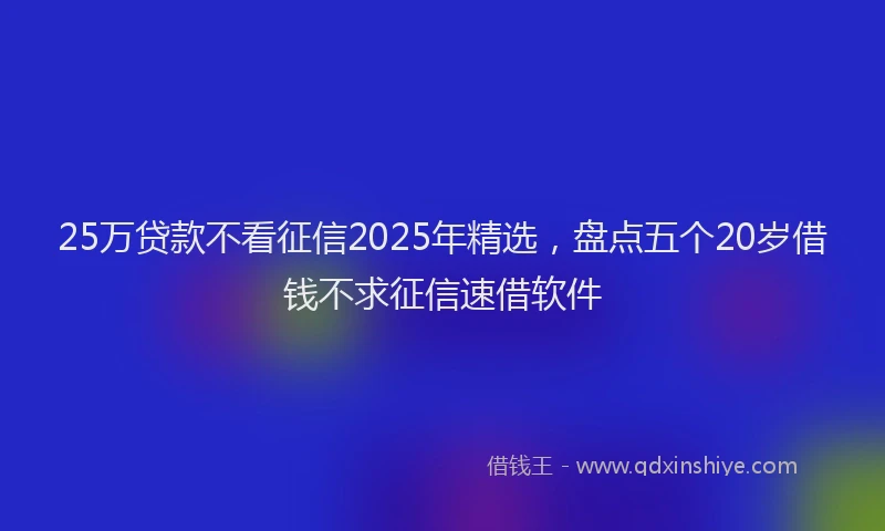 25万贷款不看征信2025年精选，盘点五个20岁借钱不求征信速借软件