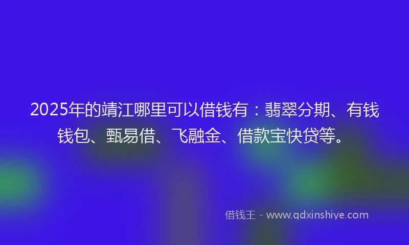 2025年的靖江哪里可以借钱有：翡翠分期、有钱钱包、甄易借、飞融金、借款宝快贷等。