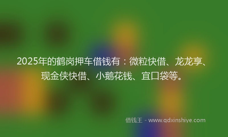 2025年的鹤岗押车借钱有：微粒快借、龙龙享、现金侠快借、小鹅花钱、宜口袋等。