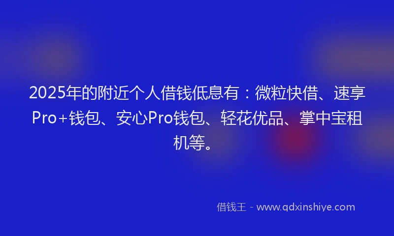 2025年的附近个人借钱低息有：微粒快借、速享Pro+钱包、安心Pro钱包、轻花优品、掌中宝租机等。