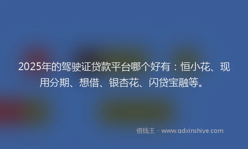 2025年的驾驶证贷款平台哪个好有：恒小花、现用分期、想借、银杏花、闪贷宝融等。