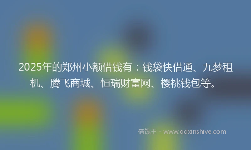 2025年的郑州小额借钱有：钱袋快借通、九梦租机、腾飞商城、恒瑞财富网、樱桃钱包等。
