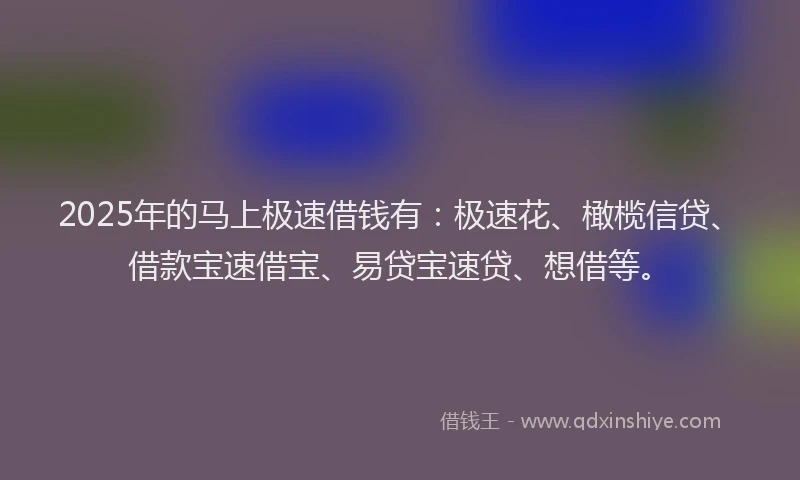 2025年的马上极速借钱有：极速花、橄榄信贷、借款宝速借宝、易贷宝速贷、想借等。
