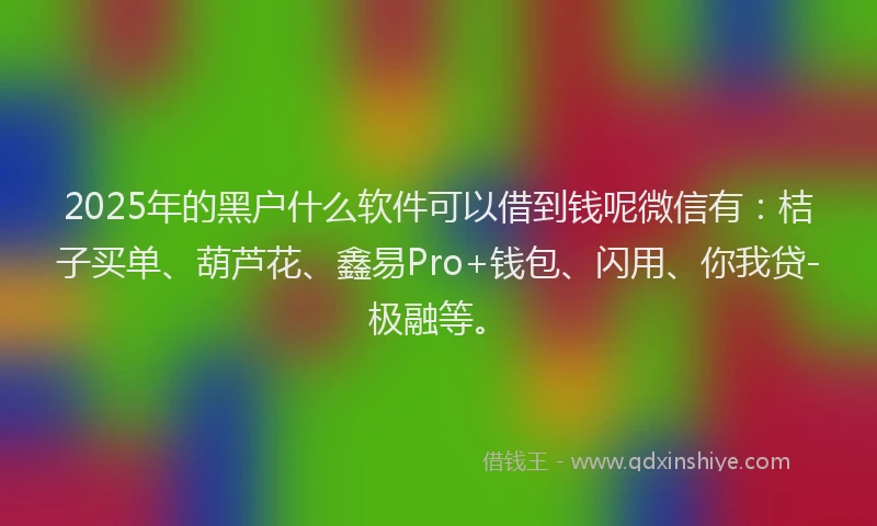 2025年的黑户什么软件可以借到钱呢微信有：桔子买单、葫芦花、鑫易Pro+钱包、闪用、你我贷-极融等。