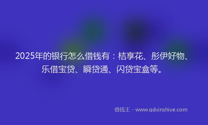 2025年的银行怎么借钱有：桔享花、彤伊好物、乐借宝贷、瞬贷通、闪贷宝盒等。