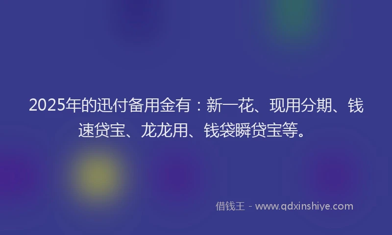 2025年的迅付备用金有：新一花、现用分期、钱速贷宝、龙龙用、钱袋瞬贷宝等。
