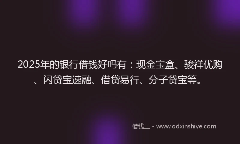 2025年的银行借钱好吗有：现金宝盒、骏祥优购、闪贷宝速融、借贷易行、分子贷宝等。